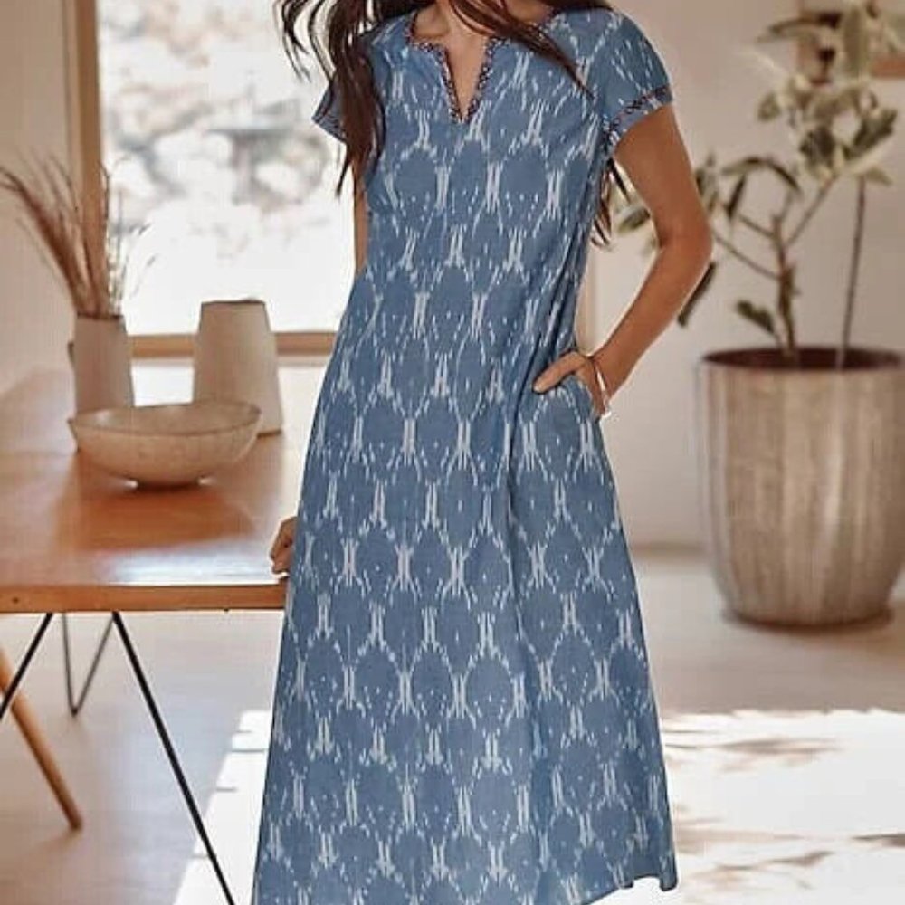 J. Jill Pure Jill Embroidered Ikat Midi Dress with Pockets Size Large